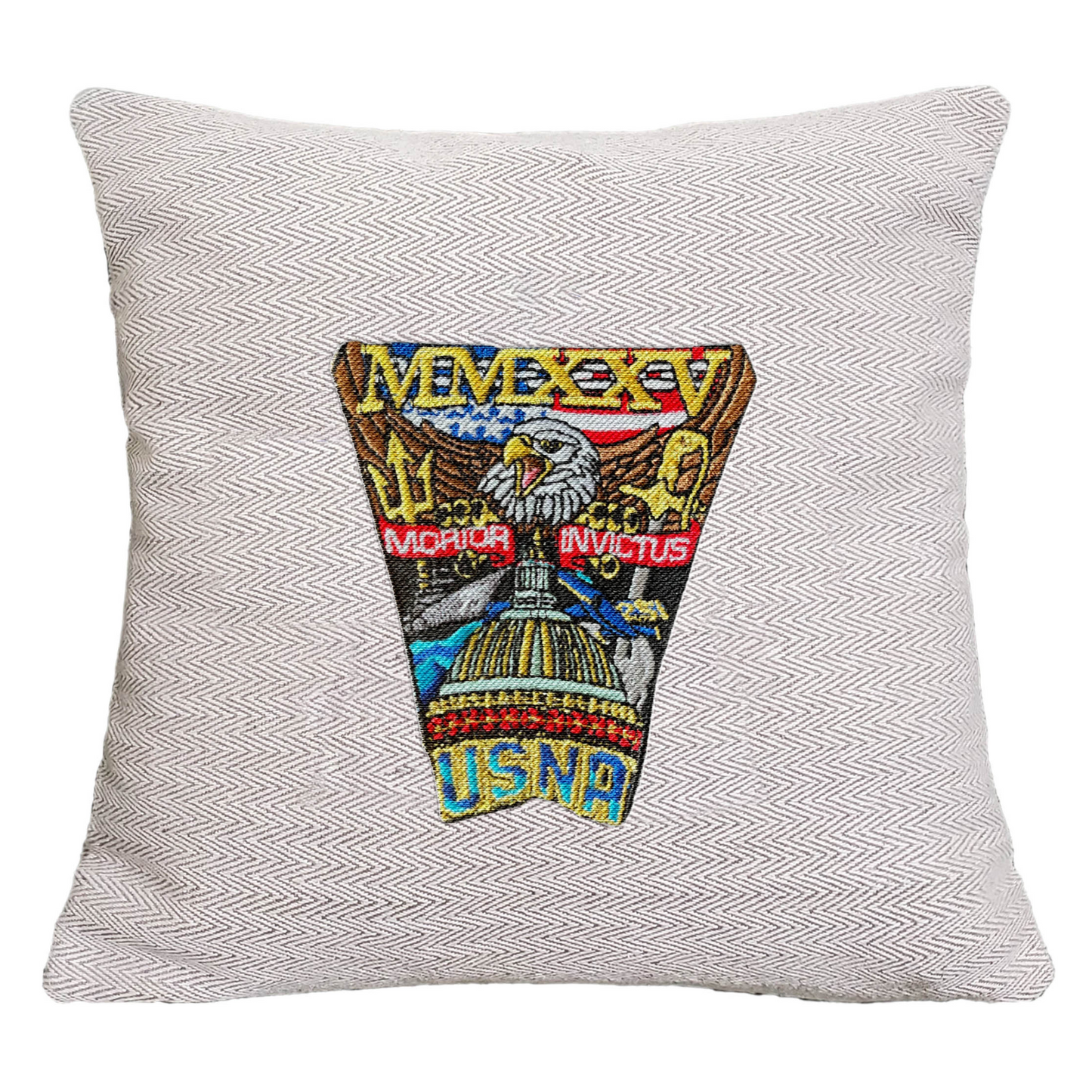 Tweed Pillow with Embroidered Crest